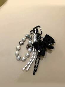 Yogodlns Original Exquisite Bag Pendant High-Grade Hand-Woven Rope Bow Beaded Rope Keychain Ins Mix Match Bag Pendant Maillard Style Designed Key Chain Charm Creative Long Tassel Keychain Luxury Pendant Keychain - Black - View 6