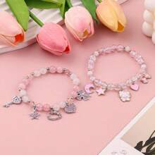 Sanrio 1 Pc Hello Kitty Cute Kitty Bracelet Stuff Kawaii Set Crystal Bead Elastic Friendship Bracelets Birthday Christmas Jewelry Gifts For Girl Girlfriend Best Friend Sister ﻿