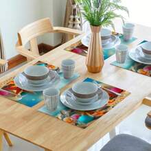 Juego de 4 piezas, juego de 6 piezas decoración de mesa de comedor para primavera, verano, vacaciones, serie oceánica, manteles individuales con estampado de conchas adecuados para decoración de mesa de fiesta en el hogar y cocina