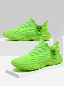 Men Sneakers Athletic Mesh Shoes Non Slip Blade Road Running Shoes Gym Workout Shoes Lightweight Walking Sports Cool Fashion Street Youth Sneakers Trainers Green - Fluorescent Green - View 3