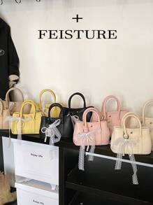 1pc FEISTURE Lychee Pattern Large And Small Handbag With Shoulder Strap, Suitable For Girls, Women, College Students, Office Ladies, Great For Work, Business, Commute, School