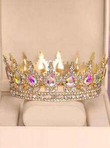 1 pieza Corona nupcial de estilo vintage de aleación con cristales , tocado con cristal en forma de gota para fiesta de cumpleaños, diadema de reina para disfraz