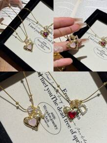 1 pièce Collier avec pendentif personnalisé minimaliste en zircone cubique en forme de cœur et lettre initiale en or, collier avec lettre personnalisable simple. Pendentif avec initiale en acier inoxydable personnalisé. Un cadeau idéal pour la petite amie, la mère, la famille, l'amie, la fille pour l'anniversaire, la Saint-Valentin, la Fête des mères, la remise des diplômes, le port quotidien, le mariage, la fête.