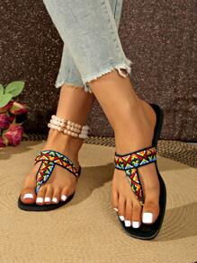 Summer New Woven Flip Flops Beach Slippers - Black - View 4