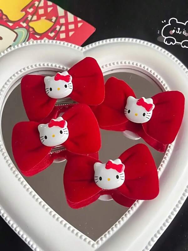 Sanrio 2/4/6 piezas Pinzas para el cabello con moño rojo de Hello Kitty Sanrio - Accesorios con tema de anime elegantes