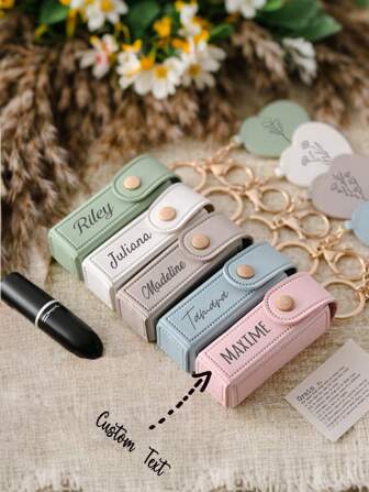 Llavero con sobre personalizado en forma de lápiz labial, caja de lápiz labial con espejo, bolsa de almacenamiento de lápiz labial personalizada con nombre anti-pérdida, regalo para dama de honor, regalo del Día de San Valentín, regalo del Día de la Madre, regalo de cumpleaños