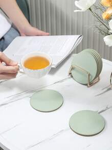 CASEGRACE 6PCS Cork Coasters, Round Heat Insulation Mat, Simple Style Solid Color Coasters, Washable Placemat, Anti-Scalding Non-Slip Table Mat, Kitchen Supplies, Car Coaster, Room Decor