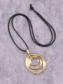 1pc Minimalist Elegant Petal Pendant Necklace, Stylish Multi-Layer Twist Geometric Shape Metal Long Chain Wax Rope Necklace, Unisex Fashion Accessories, Gift For Boyfriend/Girlfriend
