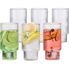 2pcs Ribbed Drinking Glass Set, 12.8oz Vintage Glass Cup, Ribbed Glassware, Highball Glass, Clear Glass Cup, Cocktail, Iced Coffee, Juice, Mojito, Decorative, Gift