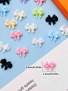 1 Bag Of 30 Resin Ribbon Bow Nail Accessories, 3D Colored Lace Style Design Bow Bow Fashionable And Simple Nail Art Style, Summer Women's Nail Decoration DIY Handmade Art Supplies, Green Matched With Multiple Colors Mixed Randomly In Packaging