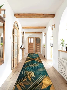 1pc 'Metal Leaves' Non-Slip Runner Rug, Machine Washable, Carpet For Entryway Living Room Bedroom Room, Outdoor Patio Garden Yard Decor Rug, Home Decor, Room Decor, Area Rug, Tapestry