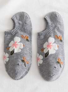 5 Pairs Women's New Arrival Floral Flat Socks, Ins Style Low Vamp Design With Cartoon Pattern, Boat Socks, No Show Socks Style, Spring/Summer - Multicolor - View 10