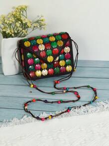 New Handmade Women Coconut Shell Crossbody Bag, Woven Beaded Coconut Shell Sling Bag - Multicolor - View 1