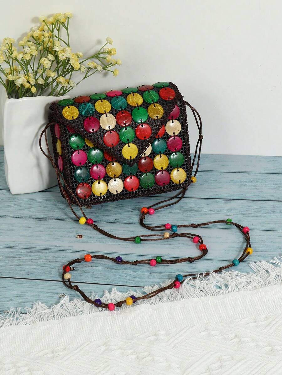New Handmade Women Coconut Shell Crossbody Bag, Woven Beaded Coconut Shell Sling Bag - Multicolor - View 1