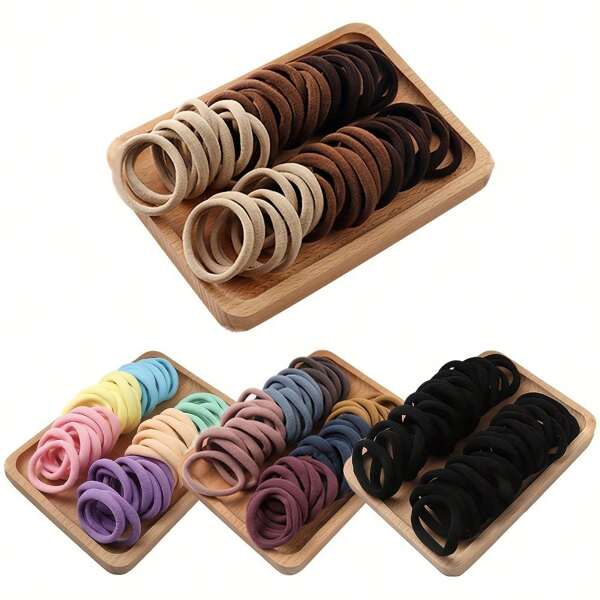 50 peças de elásticos de cabelo de alta elasticidade, não danificam, faixas de cabelo pequenas sem costura, acessórios de cabelo, elásticos pretos para a volta às aulas