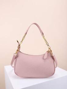 1 件 PU 皮革软肩腋下包，高品质休闲百搭链条肩带斜挎包，纯色休闲日常使用包，适合外出、工作、购物、上学、通勤、约会和女士礼物、商务通勤 - 粉色 - 查看 6