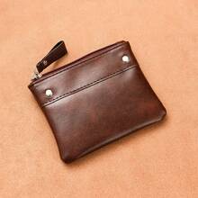 PU Leather Short Wallet, Solid Color Coin Purse, Mini Zipper Card Coin Holder For Students