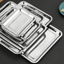 1pc Square Plate, Tray, Vegetable Plate, Dining Plate, Barbecue Plate, Rice Plate, Iron Plate, Rectangular Baking Tray