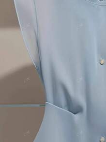 Summer Women's Clothing, French Women's Wear, Elegant Solid-Color Chiffon Button Women's Stand-Up Collar Shirt, Versatile Summer Top For Commuting And Shopping