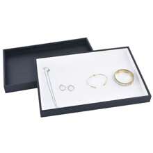 Elegant White Pu Leather Jewelry Display Tray - 13.7"X9.4" Jewelry Traywith Black Border, Perfect For Necklaces, Bracelets, Earrings & Rings, Accessory Display Tray|Sleek White Design| Faux Leather, Jewelry Display For Vendors Back To School Dormitory Storage
