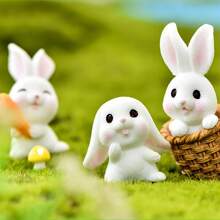 4pcs Micro Landscape Cartoon Cute Animal Rabbit, Carrot, Rabbit Basket, Small House Resin Accessories - Desktop Decor, Easter Decorations, Party Decor
