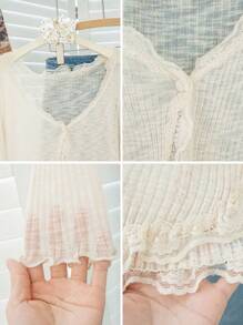 Women's Blue Lace Trim V-Neck Cover Up, Cute Back To School Summer Shawl Lightweight Outerwear