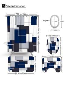1pc/4pcs Bohemian Marble Block Geometric Shower Curtain Set, Vintage Elegant Marble Block Print Shower Curtain, Creating Unique Bathroom Decor. Waterproof Shower Curtain With 12 Hooks, Bath Mat, Toilet U-Shaped Pad, Toilet Lid Cover, Bathroom Partition, Bathroom Accessories, Bathroom Decoration
