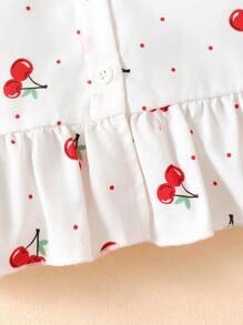 Top fără mâneci cu imprimeu cireș drăguț pentru fetițe, cu set de pantaloni scurți cu fundă 3D, vine cu bandă pentru cap