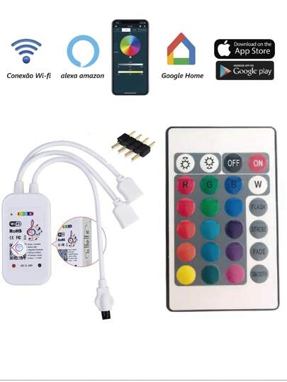 Smart Controlador Controle ENTRADA DUPLA Wifi Inteligente compativel Alexa + Conector 4 vias RGB p/Fita de LED 5050 2835