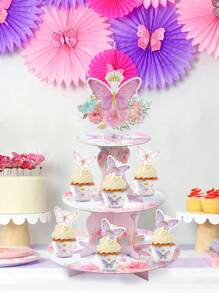 1 Set Rosa Schmetterling Stil Kuchenständer, mehrstufiges Papier Kuchentablett & Kuchenrand, Serviertablett, Schmetterling Party Dekorationen, Baby Shower Dekoration Gender Enthüllungs-Dekoration, Rosa Schmetterling Thema Geburtstagsdekoration, Geburtstagsgeschenk Party Begünstigung Feiertagsereignis Party Kuchendekoration Zubehör Wohndekoration Zimmer Dekoration Tischdekoration Kuchen Display Ständer, Küchendekoration Bäckerei Kochen Dekorationen, Kuchenständer, Küche DIY Kuchen Kochen Dekorationen