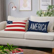 4-delige patriottische sierkussenhoes 12x20 4 juli Onafhankelijkheidsdag Amerikaanse vlag kussenhoes voor thuis en buitendecoratie, aan één kant bedrukt zonder kusseninzet