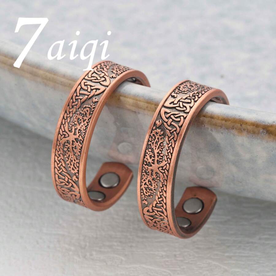 1 Pc Copper Magnetic Ring, Tree Of Life Design Magnetic Copper Ring, Suitable For Men, Adjustable Copper Ring.