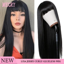 Peluca de encaje frontal de cabello liso natural de 13x4 pulgadas con flequillo, flequillo y cobertura de cabello sin pegamento, con mechas californianas rubias, tipo ombré, con cabello virgen y línea del nacimiento del cabello natural, fácil de usar sin pegamento para mujeres