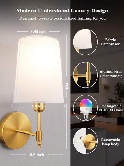 Rechargeable Battery Powered Wand Lamp, Goud Wireless Verlichting 2000 MAh Battery, Dimmable Detachable Bulb Remote Control, 15 s, Bedroom, Living Room, Corridor view 5