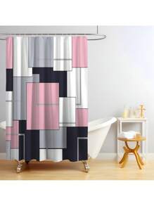 1pc/4pcs Bohemian Marble Block Geometric Shower Curtain Set, Vintage Elegant Marble Block Print Shower Curtain, Creating Unique Bathroom Decor. Waterproof Shower Curtain With 12 Hooks, Bath Mat, Toilet U-Shaped Pad, Toilet Lid Cover, Bathroom Partition, Bathroom Accessories, Bathroom Decoration