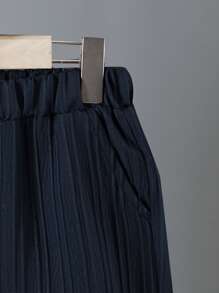 男童休闲轻薄透气纯色波浪纹理衬衫领短袖衬衫短裤套装，春夏