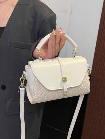 Torba w stylu wakacyjnym z PU, tkana, torebka, wielokomorowa torba typu crossbody z klapką na letnie wakacje dla kobiet