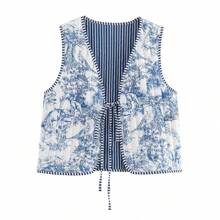 ZEVITY Flower Pattern Tie-Front Tank Top & Lightweight Vest