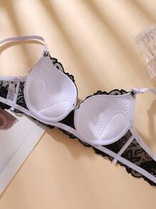 3 件套蕾丝拼接性感女士内衣文胸，聚拢 BC 罩杯法式优雅撞色钢圈内衣文胸 - 彩色 - 查看 7