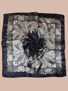 1pc Women Multi-Color Paisley & Cashew Pattern Woven Print Scarf, Large Square Fashion Headscarf For Traveling, Evening Party, Ladies Chiffon Shawl