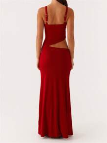 Women Slip Dress, Sleeveless V-Neck Backless Hollowed Swing Dress Summer Long Dress For Cocktail Party - Đỏ - Xem 5