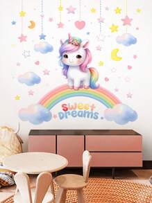 Colorful Rainbow Unicorn Wall Decals, Warm & Cartoon Style Wall Decor For Kids Bedroom, Self-Adhesive Wall Art Bedroom Decor Stickers Home Decor Living Room Wall Paper Wall Stickers Party Decorations Living Room Decor Office Decor Home Decor Items Personalised Stickers - Multicolor - View 10
