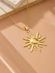 1 buah Kalung Rantai Tulang Ular Liontin Totem Matahari Baja Tahan Karat Berlapis Emas dengan Desain Niche Modis, Cocok untuk Pemakaian Sehari-hari - Yellow Gold - View 2