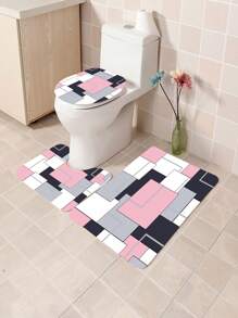 1pc/4pcs Bohemian Marble Block Geometric Shower Curtain Set, Vintage Elegant Marble Block Print Shower Curtain, Creating Unique Bathroom Decor. Waterproof Shower Curtain With 12 Hooks, Bath Mat, Toilet U-Shaped Pad, Toilet Lid Cover, Bathroom Partition, Bathroom Accessories, Bathroom Decoration