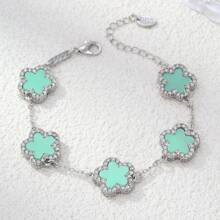 1 件镶嵌水晶和珍珠母设计的三叶草手链，时尚奢华女士日常和派对配饰，适合作为礼物、生日礼物（不含包装盒） - 五葉草銀 - 查看 11