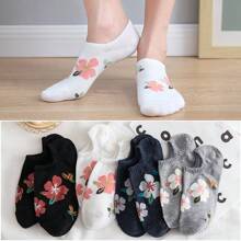 5 Pairs Women's New Arrival Floral Flat Socks, Ins Style Low Vamp Design With Cartoon Pattern, Boat Socks, No Show Socks Style, Spring/Summer - Multicolor - View 3
