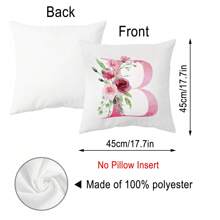 1pc Alphabet Floral Pillow Cover - A To Z English Letters Pink Print, 18x18 Inches - Contemporary Throw Pillow Case For Sofa, Living Room, Bedroom Decor - Single-Sided Printing, No Insert - For Home Decor Enthusiasts