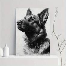 German Shepherd Dog Canvas Art Print | High Quality Black And White Dog Portrait | Frameless Wall Decoration For Home, Office, Living Room, Bedroom | Durable Textured Canvas With Wood Frame | Ideal Gift For Pet Lovers, Office Artwork | Detailed Animal Art | Durable Artwork, Dog Decoration - Black - View 5