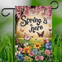 Charming Spring Garden Flag, 12.0x18.0 Inch, Double-Sided, Waterproof Polyester, Floral & Butterfly Design, Multipurpose Outdoor/Indoor Decor, No Electricity Needed
