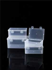 1 pieza Caja rectangular transparente con tapa y doble hebilla de PP, contenedor de plástico para almacenamiento de muestras, exhibiciones, joyería, juegos de té, artículos de papelería, organización de escritorio - transparente - Ver 4